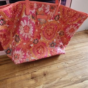 Vera Bradley salmon color with gold sequin tote bag